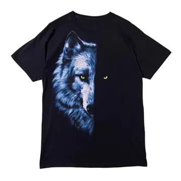 USA 구제 의류 늑대 반팔 T셔츠 애니멀 대형 블랙 I2293