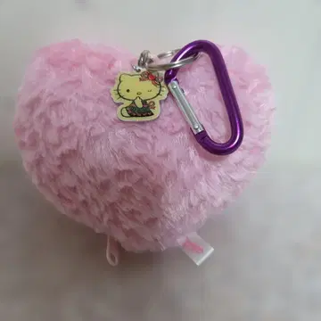 [ 2008년 제조, 레어 ] 산리오 키티 하트 모양 퍼 파우치, 키링