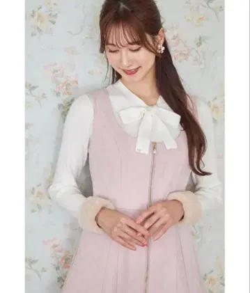 프론트 펄 참 지퍼 퀼팅 오버롤 스커트 핑크