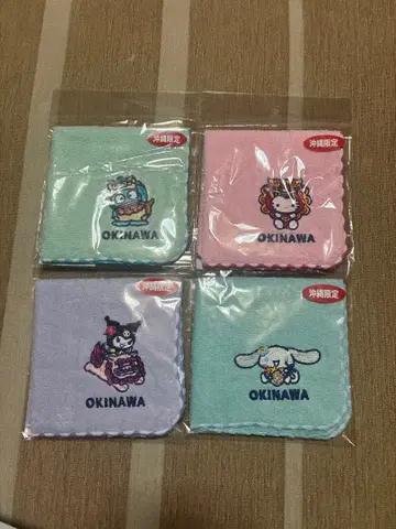 오키나와 한정판 산리오 미니 타월 쿠로미 시나모 키티 한교동 손수건 4개