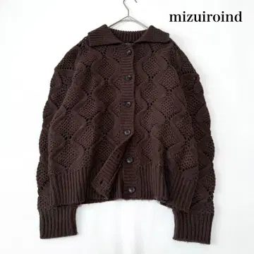 새상품급 미즈이로 인드 패턴 니트 가디건 블랙 패턴 짜임 울 루즈핏