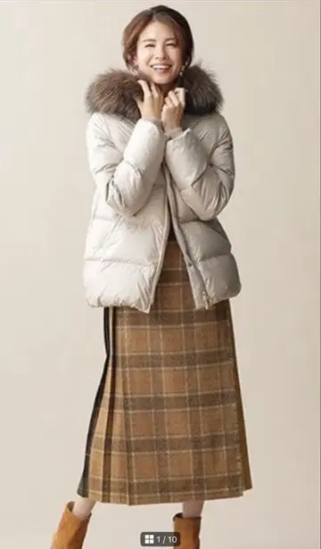 미사용 새상품급 나노 유니버스 니시카와 다운 후드 숏다운 아이보리 40