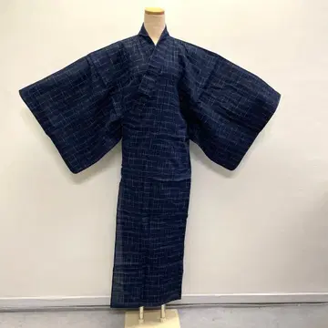유카타 남성용 남성 남자 신사 다크 네이비 격자 M 사이즈 No.b