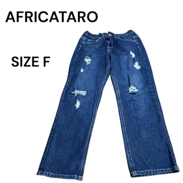 새상품급 AFRICATARO 데미지 데님 F 사이즈 스트릿 블루