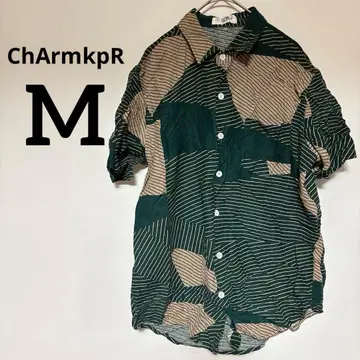 새상품급 ChArmkpR [ M ] 반팔 셔츠 다크 그린 여름 개성적