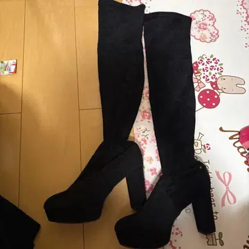 미셸 마카롱 블랙 스웨이드 롱 부츠