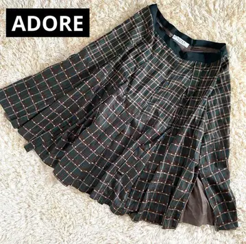 ADORE 어도어 체크 스커트 코튼 그린 사이즈 40