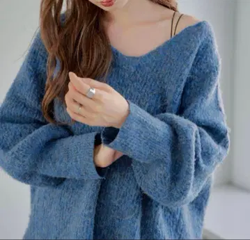 kastane 멜란지 V넥 니트 풀오버 블루