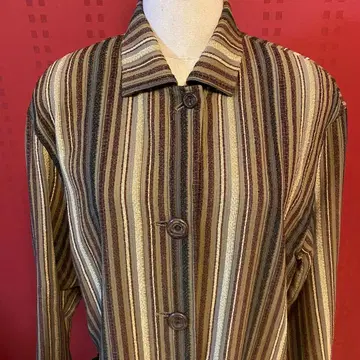 Prenda mia 스트라이프 롱 코트 버튼 포함