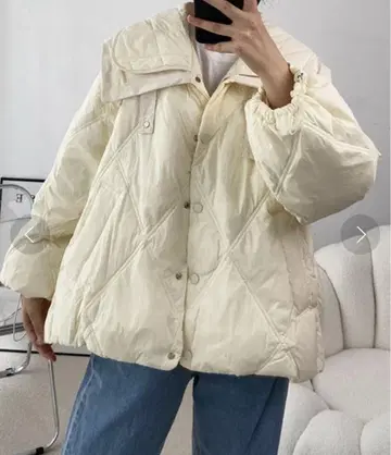 aimoha 퓨리탄 칼라 숏 기장 충전솜 페이크 다운 코트