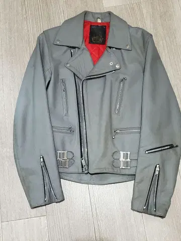 666 구 택 가죽 더블 라이더 자켓 34 잉글랜드 레어 그레이