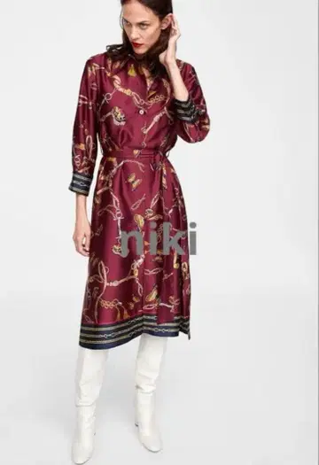 ZARA 버터플라이 체인 프린트 원피스 XS