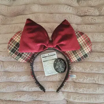 미니 빨간색 체크 머리띠 새상품 미사용 택 포함