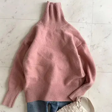 저널 스탠다드 캐시미어 100% 터틀넥 니트 핑크