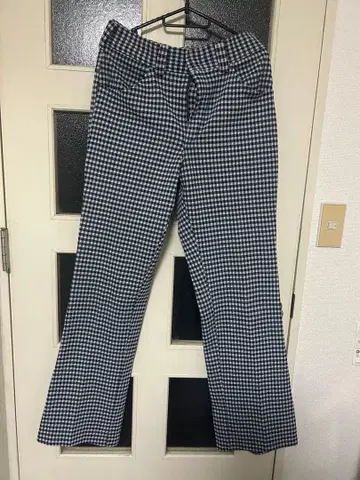 90s 체크 무늬 플레어 팬츠