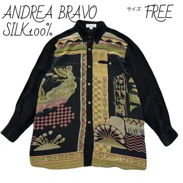 ANDREABRAVO 긴팔 셔츠 FREE 실크 100% 여성용 올 패턴