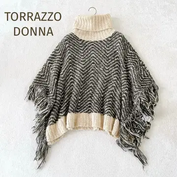 TORRAZZO DONNA 프린지 니트 케이프 그레이 x 베이지 프리