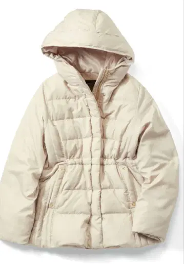 베이지 후드 부착 퀼팅 다운 자켓