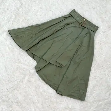 REDYAZEL 비대칭 스커트 벨트 포함 카키 페미닌 모드