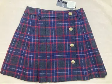울 100% 체크 무늬 플리츠 스커트 M 택 포함