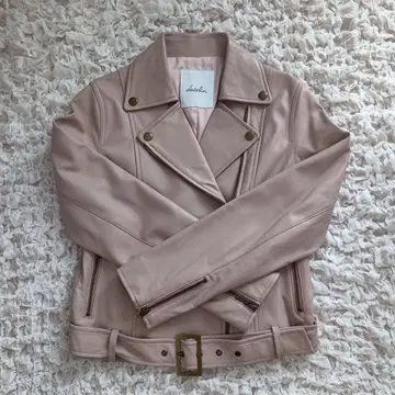 새상품급 양가죽 dazzlin 핑크 베이지 리얼 가죽 라이더 자켓