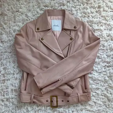 새상품급 양가죽 핑크 베이지 리얼 가죽 라이더 자켓