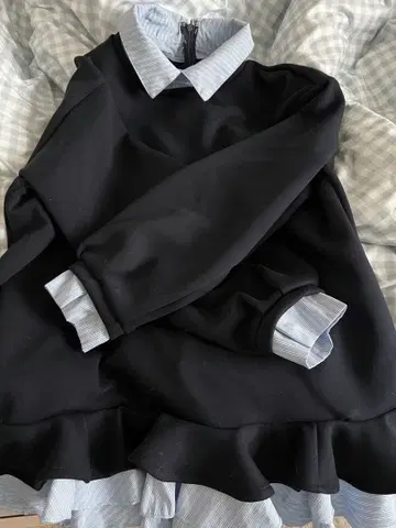 스트라이프 패턴 셔츠 레이어드 스타일 원피스 GRL