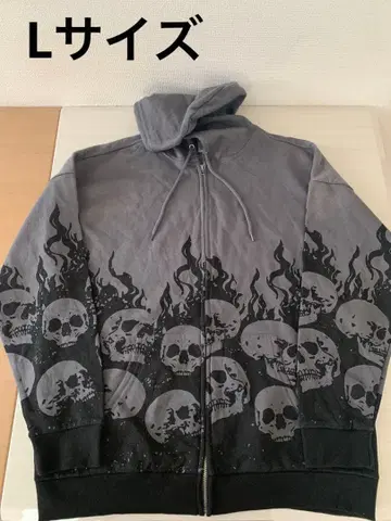 스컬 패턴 블랙 겉옷 풀 집업 후드티 얇은 속기모 L 사이즈 남성용 분장