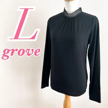 grove 그로브 블랙 긴팔 블라우스 L 레이스 깔끔한 미들 기장