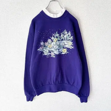 MORNING SUN 90s 아트 꽃무늬 USA제 레트로 보라색 퍼플 L