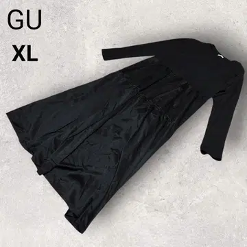 지유 긴팔 롱 도킹 원피스 XL 블랙 무지 이소재 절개 봄 가을