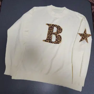 레오파드 무늬 자수의 긴팔 니트 스웨터