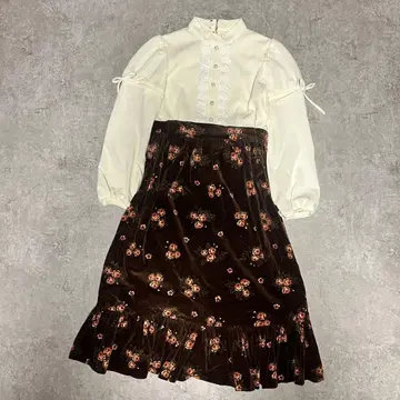 플라워 프린트 벨벳 원피스