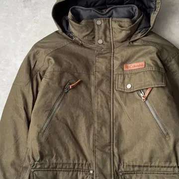 15594 여성용 컬럼비아 가죽 패치 다운 코트