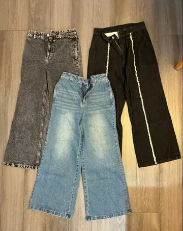 3개 세트 CLEL PUBLUX 블랙 블루 와이드 팬츠