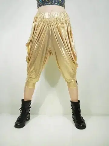 골드 드레이프 크롭트 사루엘 팬츠