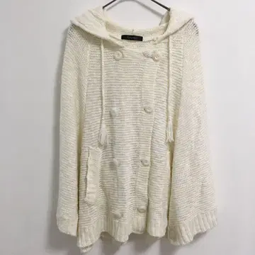 판초 [M] 화이트 포켓 후드 귀여운 가을/겨울 걸리시 심플 무지