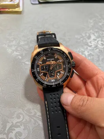 MEGIR 남성용 크로노그래프 쿼츠 시계 GOLD