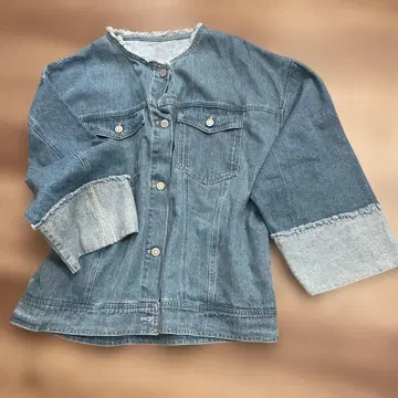 완판템 데님 자켓 프린지 헤매 콜라보 노카라