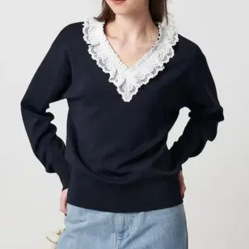 새상품 UNITED ARROWS 스캘럽 레이스 프릴 니트