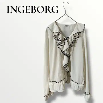 새상품급 INGEBORG 잉게보그 시스루 블라우스 리본 화이트