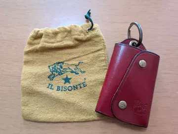 IL BISONTE 가죽 빨간색 키케이스 스냅 버튼