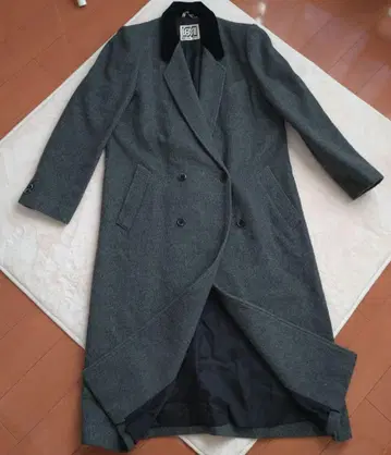 love 롱 코트 9호 울 90% 벨벳 옷깃 그레이 빈티지