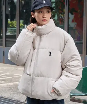 U.S. POLO ASSN. 로고 자수 스탠드 패딩 자켓