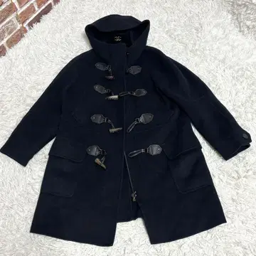 새상품급 ADORE 블랙 더플 코트 후드 부착 캐시미어 혼방