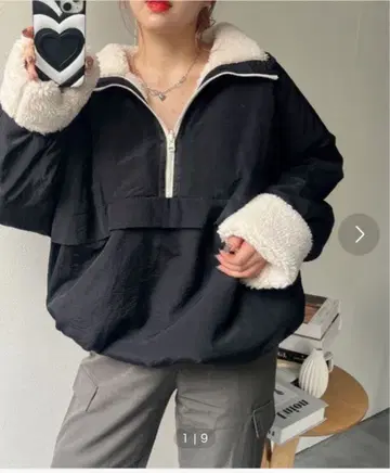 LAC-VERT 랙 베일 블랙 플리스 자켓 하프 지퍼