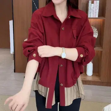 새상품 가을/겨울 빅 사이즈 4L 투피스풍 숏 자켓 레드k