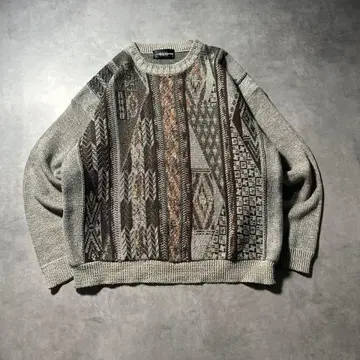 빈티지 절개 올 패턴 레트로 아트 패턴 디자인 니트 스웨터
