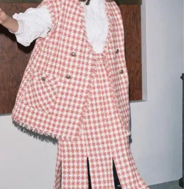 COEL 핑크 하운드투스 체크 트위드 셋업 핑크 36