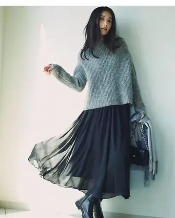 23구 크레이프 쉬폰 스커트/블랙